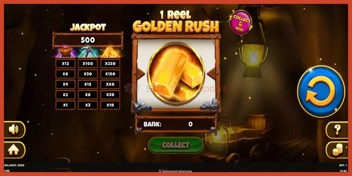 Slot screenshot: 1 Reel Golden Rush no deposit, number - 2