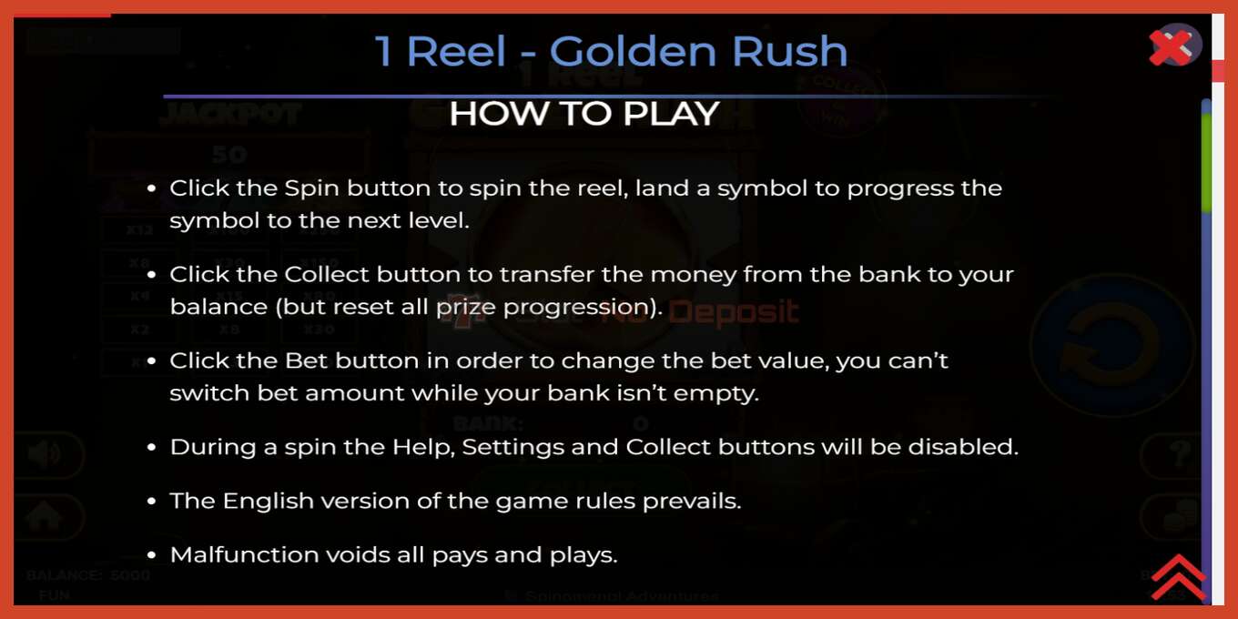 Slot screenshot: 1 Reel Golden Rush no deposit, number - 4