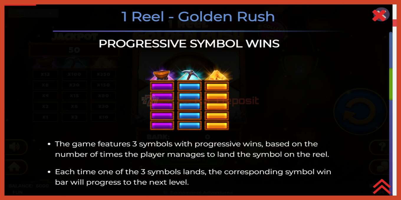 Slot screenshot: 1 Reel Golden Rush no deposit, number - 5