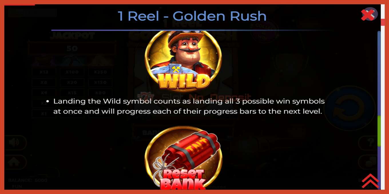 Slot screenshot: 1 Reel Golden Rush no deposit, number - 6