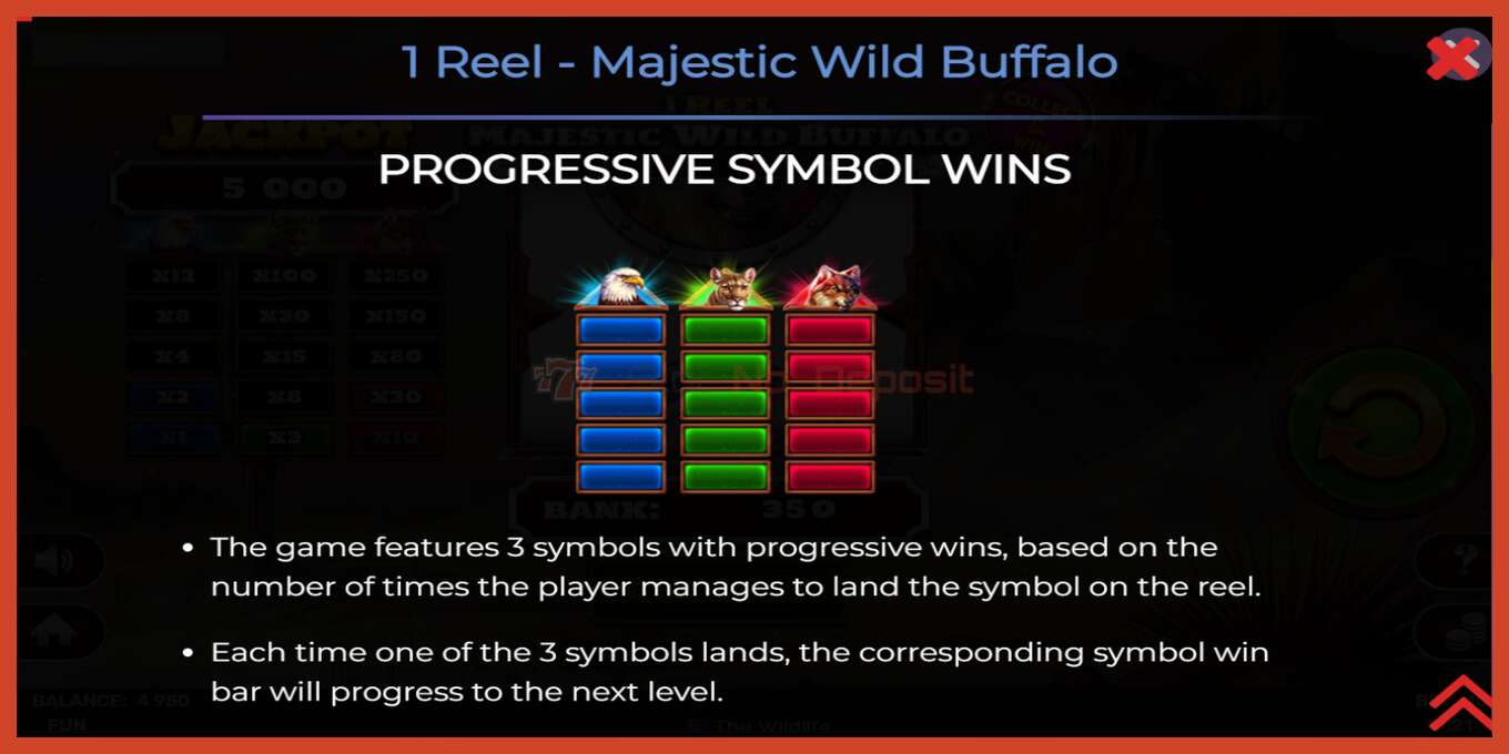 Slot screenshot: 1 Reel Majestic Wild Buffalo no deposit, number - 5