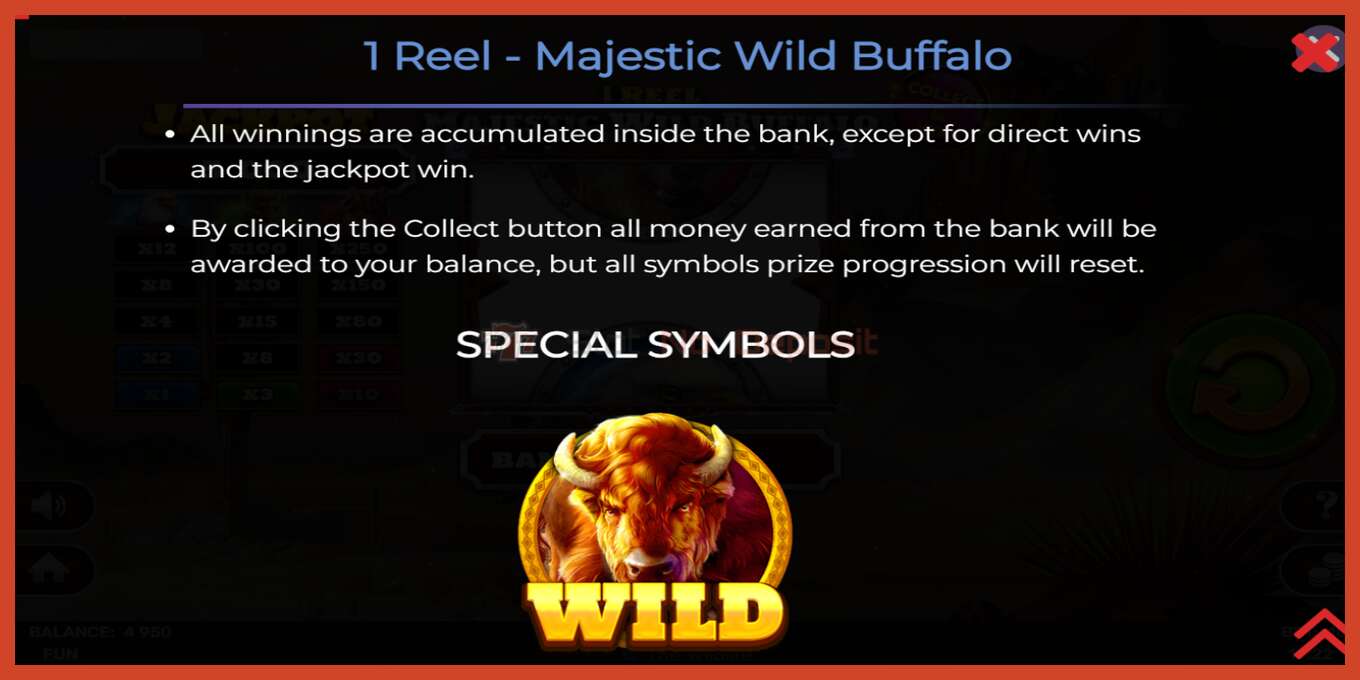 Slot screenshot: 1 Reel Majestic Wild Buffalo no deposit, number - 6