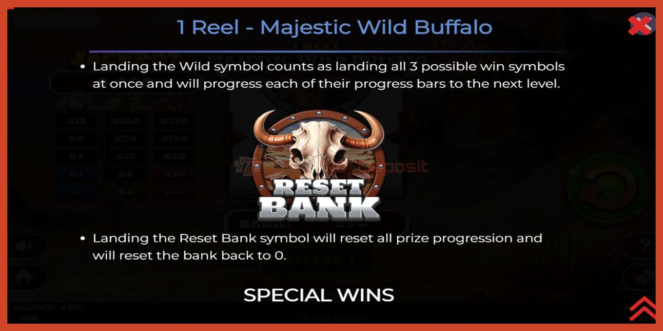 Slot screenshot: 1 Reel Majestic Wild Buffalo no deposit, number - 7