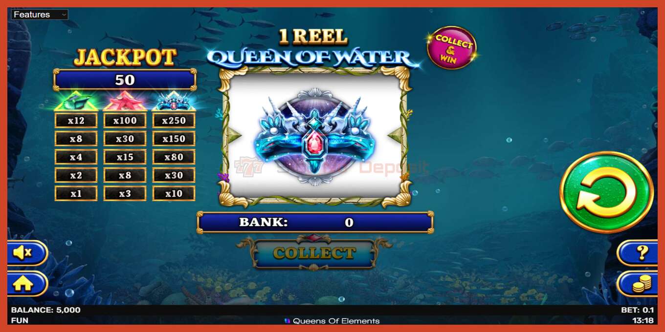 צילום מסך של חריץ: 1 Reel Queen of Water ללא פיקדון, מִספָּר - 2