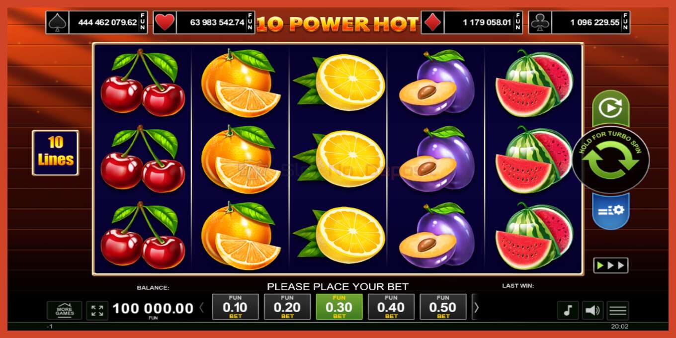 Slot screenshot: 10 Power Hot no deposit, number - 1