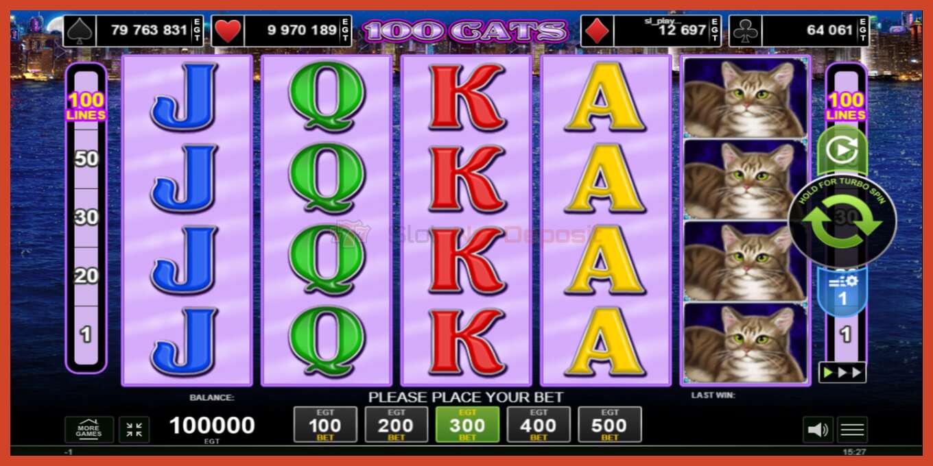 Slot screenshot: 100 Cats no deposit, number - 1