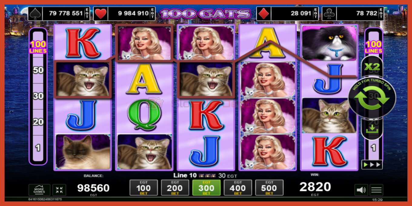 Slot screenshot: 100 Cats no deposit, number - 3