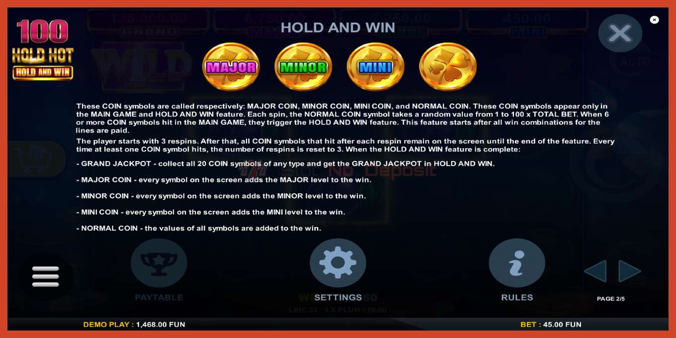 Slot screenshot: 100 Hold Hot Hold and Win bez depozita, broj - 6