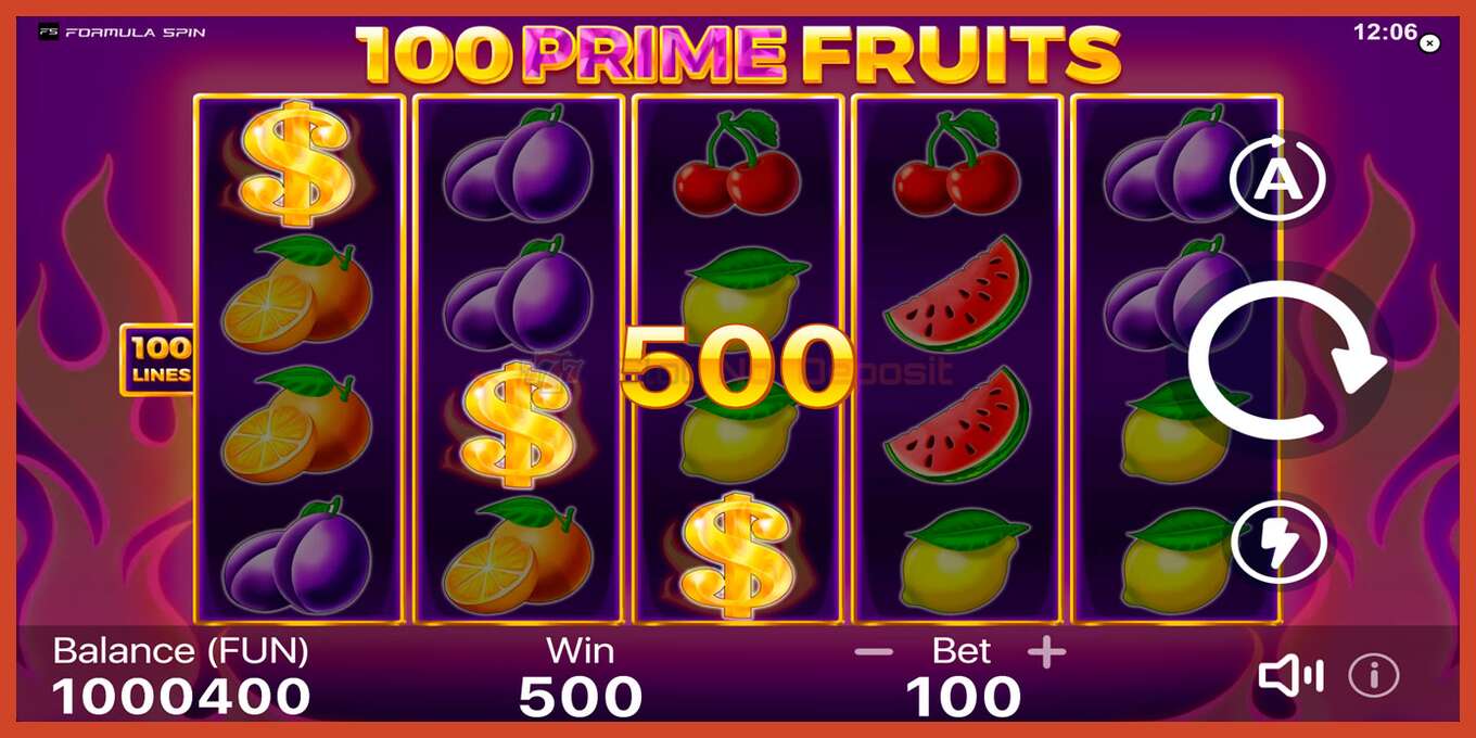 Slot screenshot: 100 Prime Fruits no deposit, number - 2