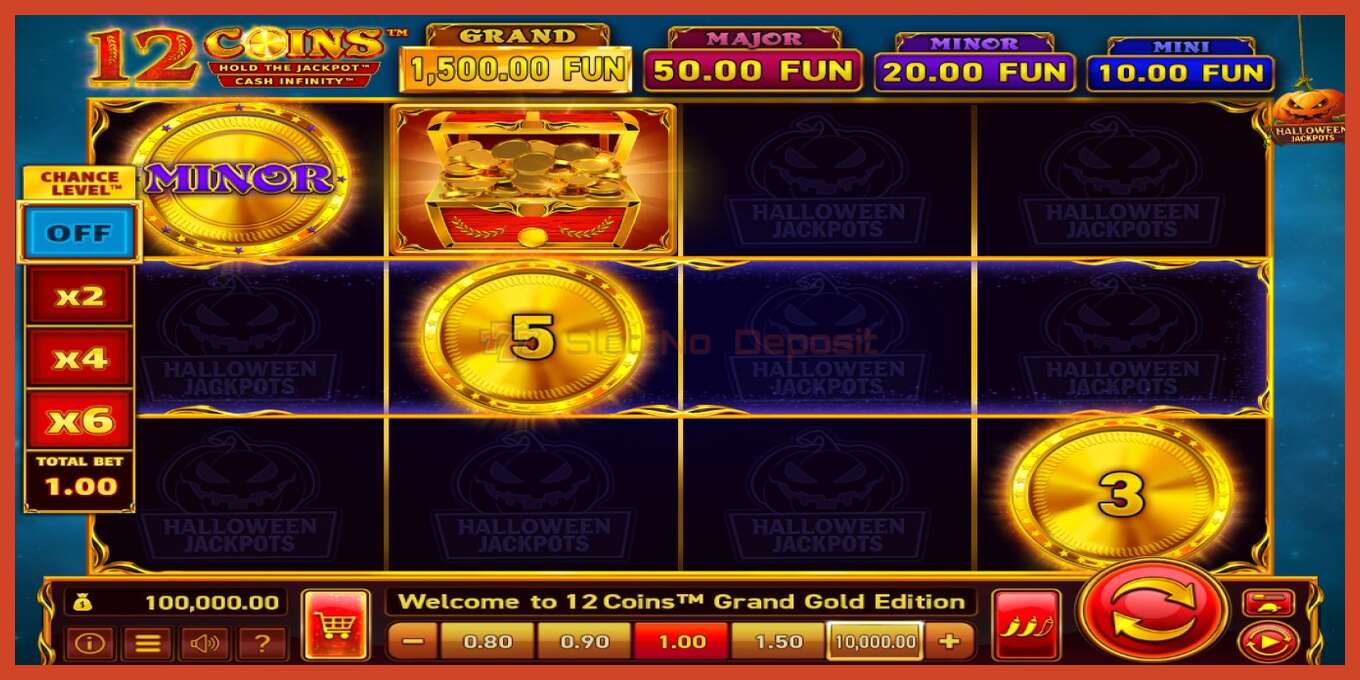 Slot screenshot: 12 Coins Grand Gold Edition Halloween Jackpots no deposit, number - 1