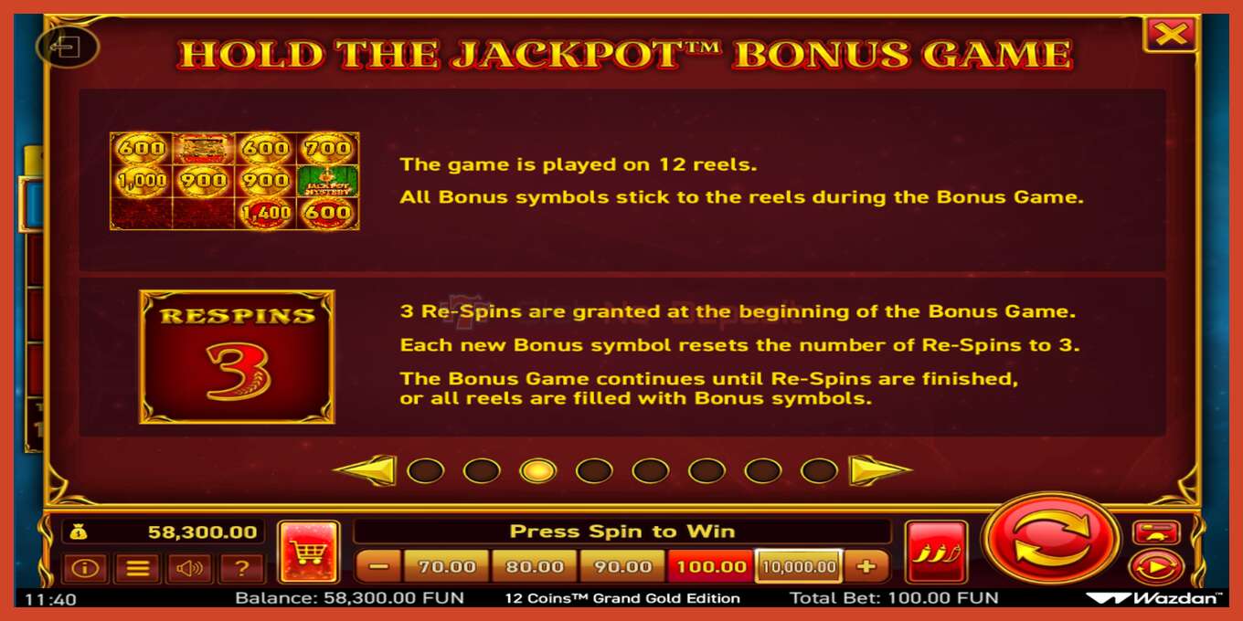 Снимак екрана слота: 12 Coins Grand Gold Edition Score The Jackpot без депозита, број - 6