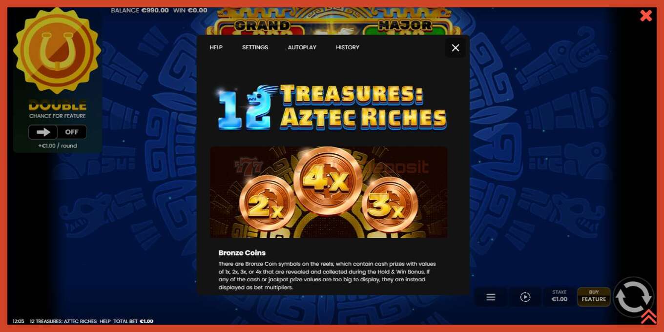 Slot screenshot: 12 Treasures: Aztec Riches no deposit, number - 5