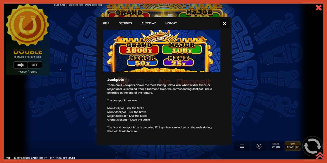 Slot screenshot: 12 Treasures: Aztec Riches no deposit, number - 7