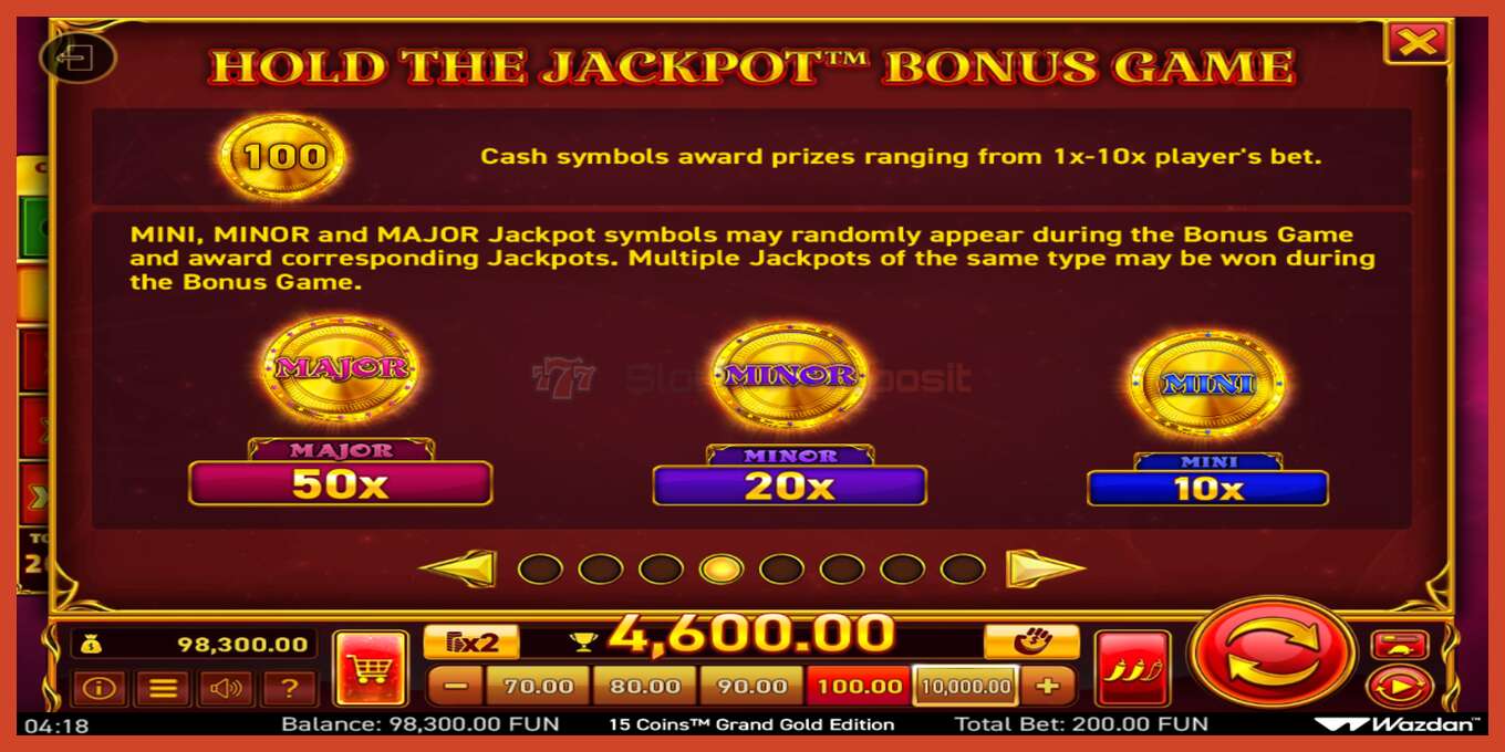 Slot screenshot: 15 Coins Grand Gold Edition Score The Jackpot no deposit, number - 6