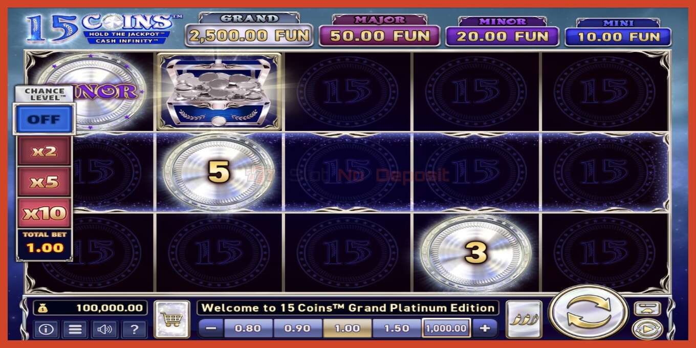 Slot screenshot: 15 Coins Grand Platinum Edition no deposit, number - 2