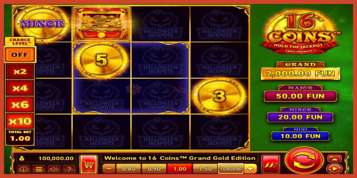 老虎机截图: 16 Coins Grand Gold Edition Halloween Jackpots 没有押金, 数字 - 1