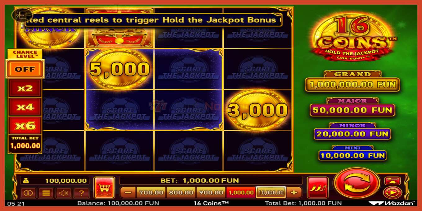 فتحة لقطة الشاشة: 16 Coins Score The Jackpot لا إيداع, رقم - 2