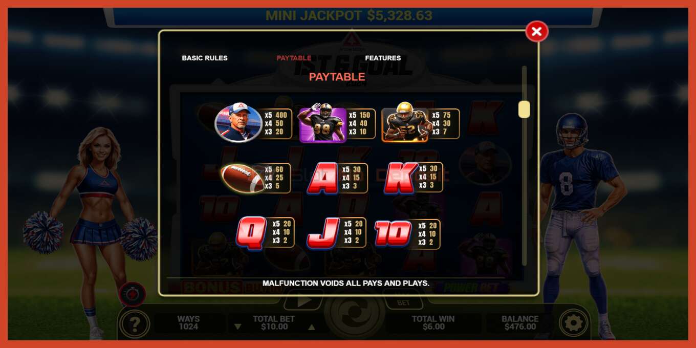 Slot screenshot: 1st & Goal no deposit, number - 5