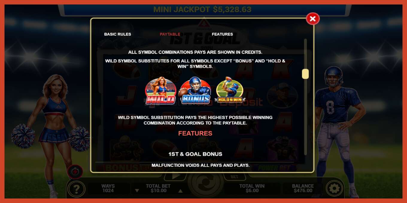 Slot screenshot: 1st & Goal no deposit, number - 6