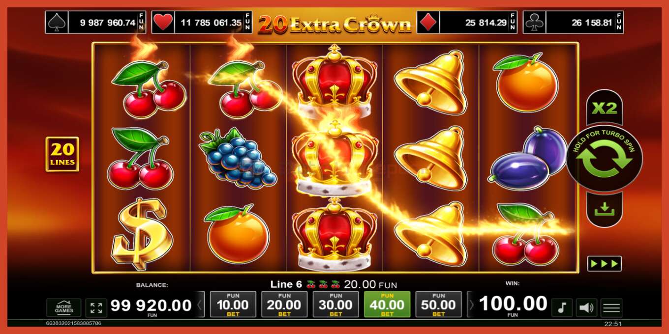 Скриншот слота: 20 Extra Crown без депозита, номер - 2