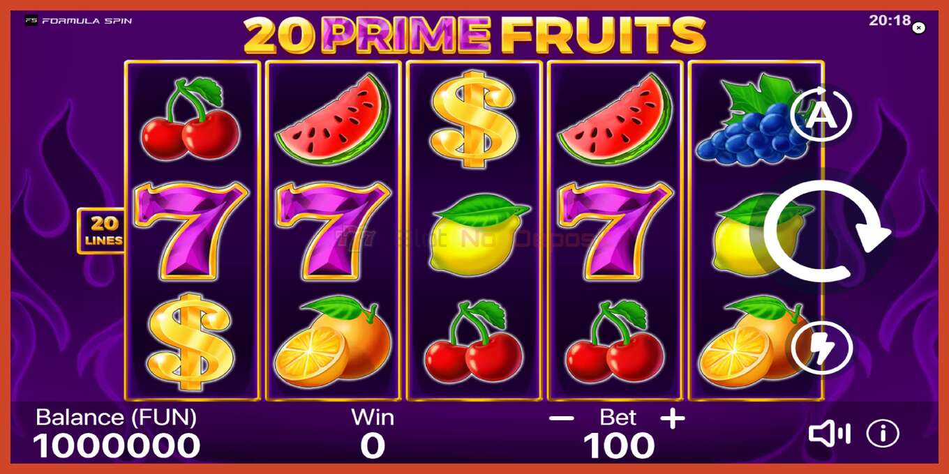 Slot скриншоту: 20 Prime Fruits депозит жок, саны - 1