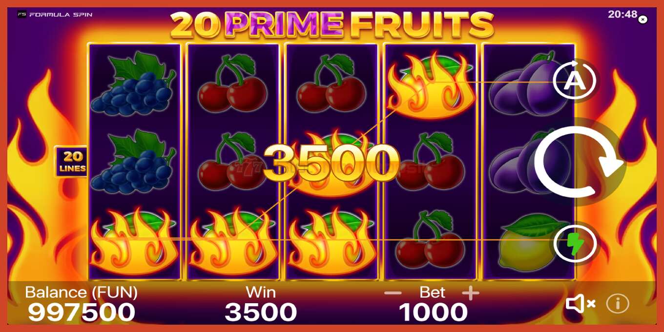 Slot скриншоту: 20 Prime Fruits депозит жок, саны - 2