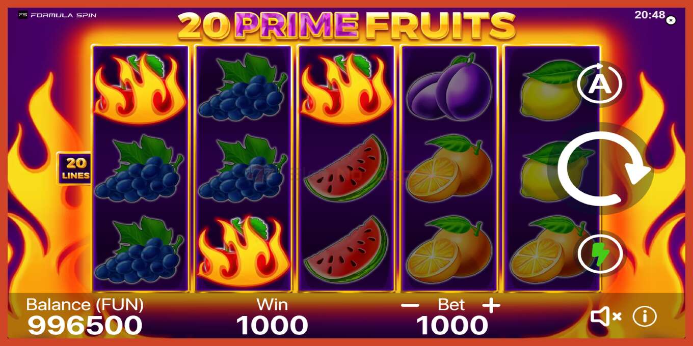 Slot скриншоту: 20 Prime Fruits депозит жок, саны - 3