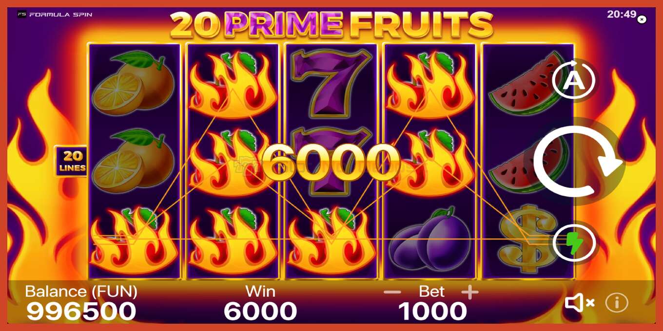 Slot скриншоту: 20 Prime Fruits депозит жок, саны - 4