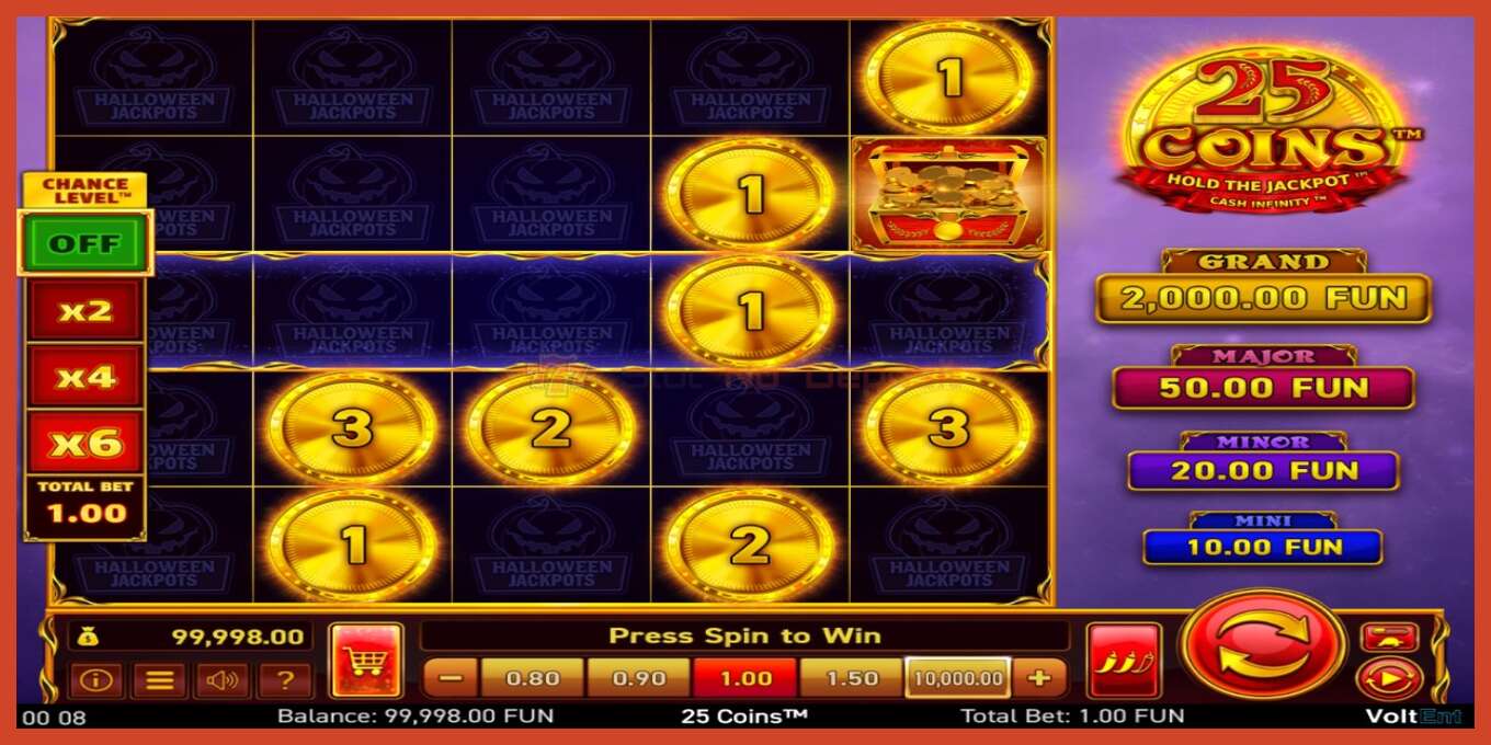 Slot скриншоту: 25 Coins Halloween Jackpots депозит жок, саны - 2