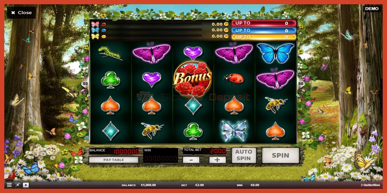 Slot screenshot: 3 Butterflies no deposit, number - 1