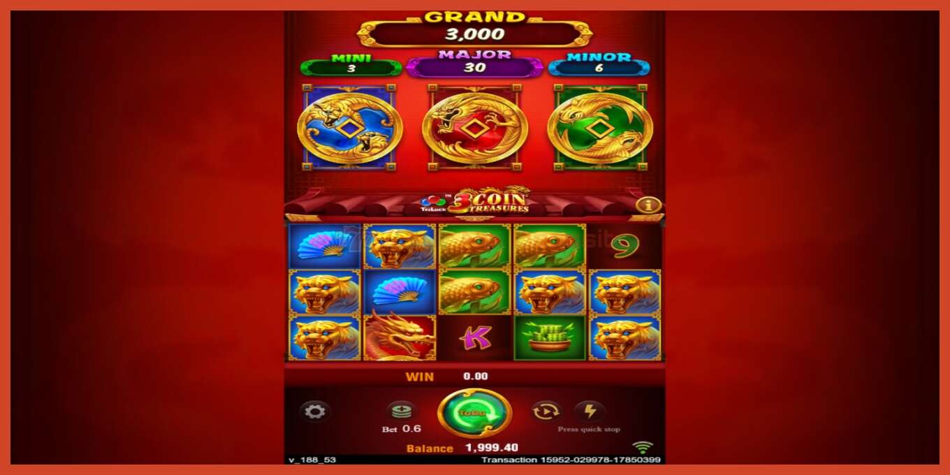 Slot skærmbillede: 3 Coin Treasures intet depositum, antal - 2