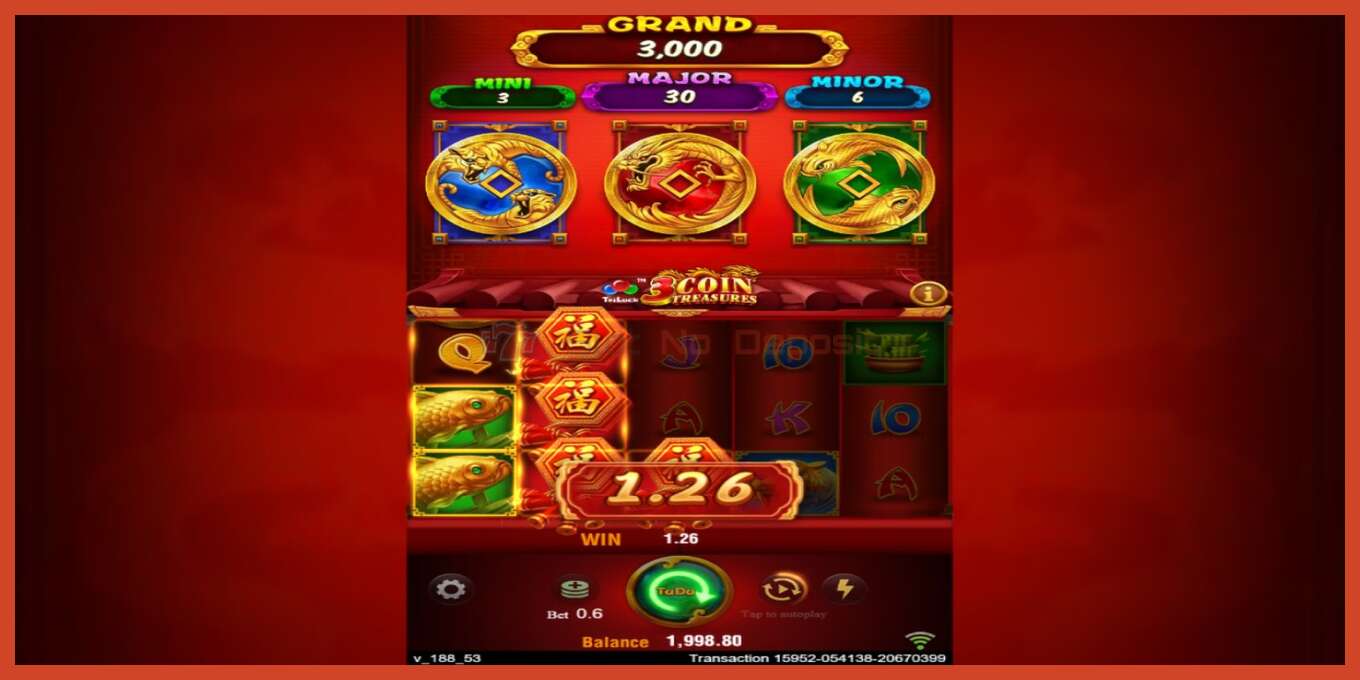 Slot skærmbillede: 3 Coin Treasures intet depositum, antal - 3