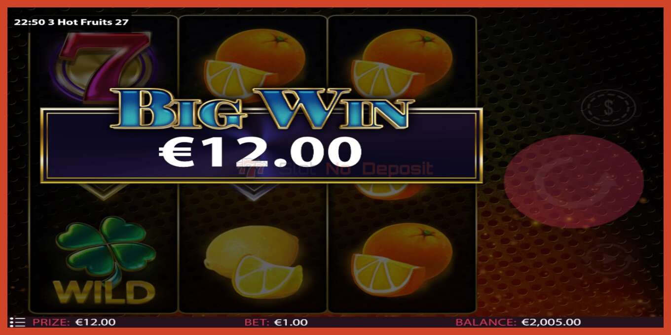 Slot skærmbillede: 3 Hot Fruits 27 intet depositum, antal - 3