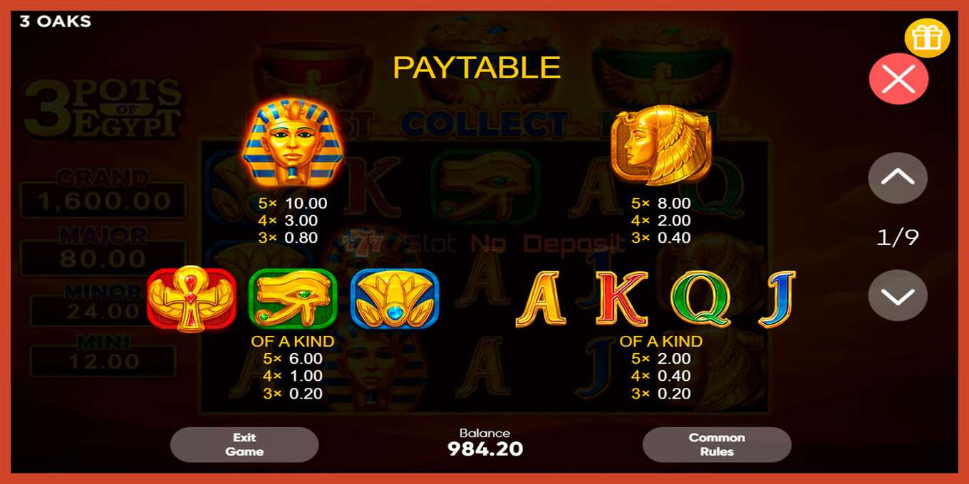 Slot screenshot: 3 Pots of Egypt no deposit, number - 6