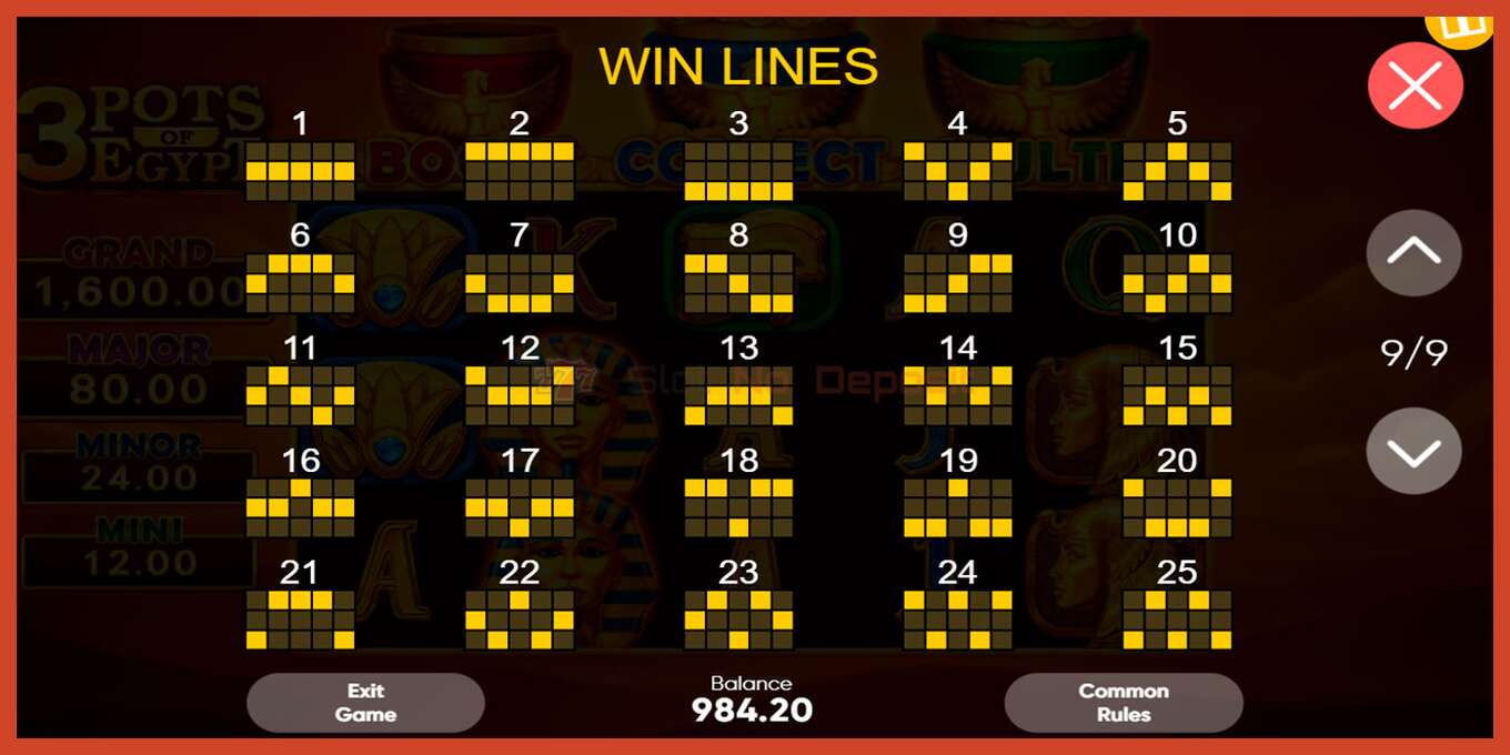 Slot screenshot: 3 Pots of Egypt no deposit, number - 7