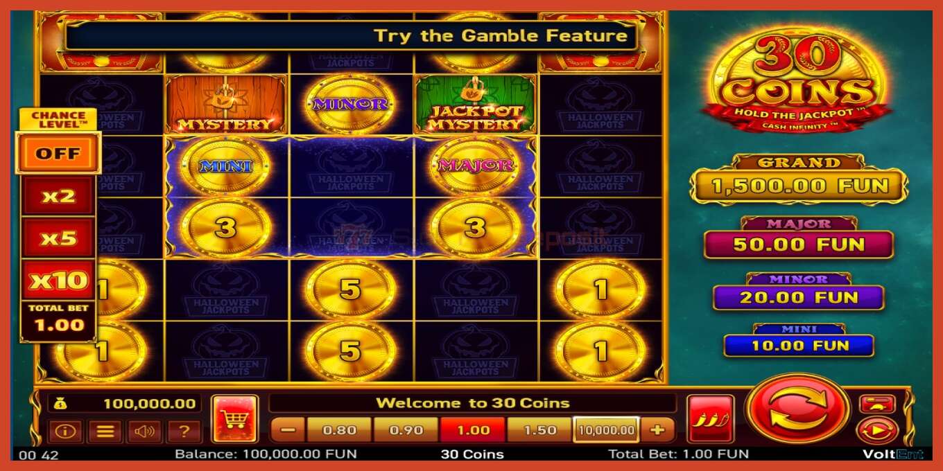 Slot screenshot: 30 Coins Halloween Jackpots no deposit, number - 1