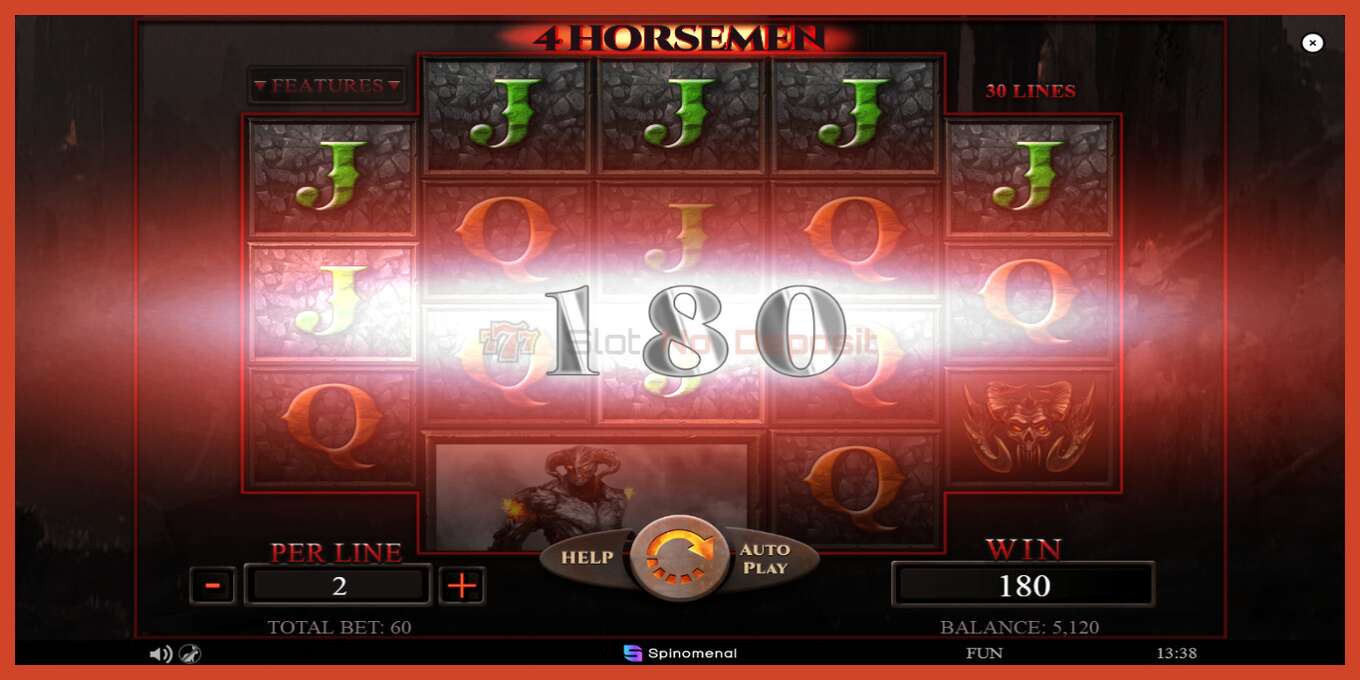 Slot скриншоту: 4 Horsemen депозит жок, саны - 3