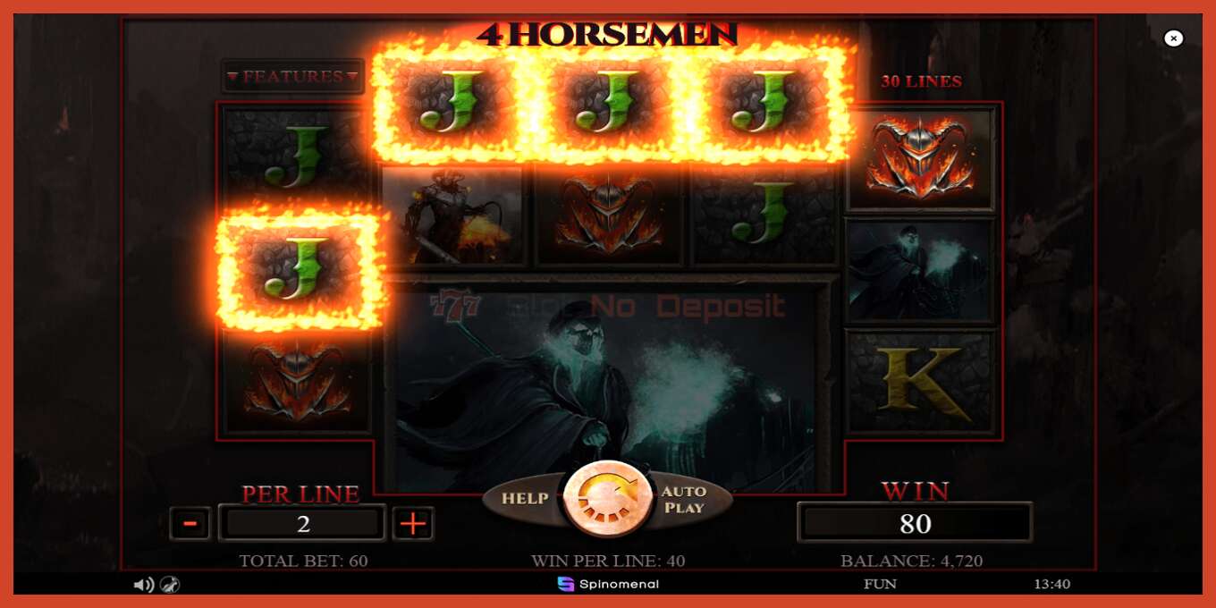 Slot скриншоту: 4 Horsemen депозит жок, саны - 4