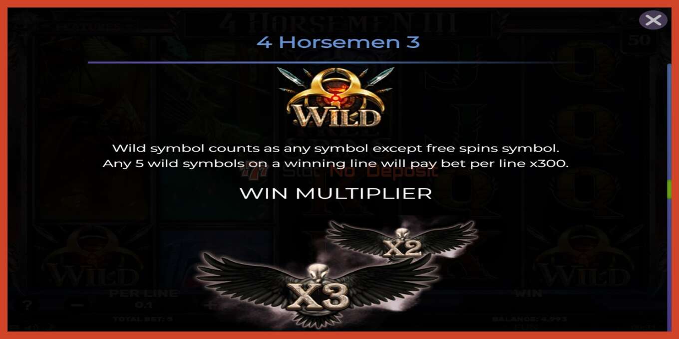 Slot screenshot: 4 Horsemen III no deposit, number - 6