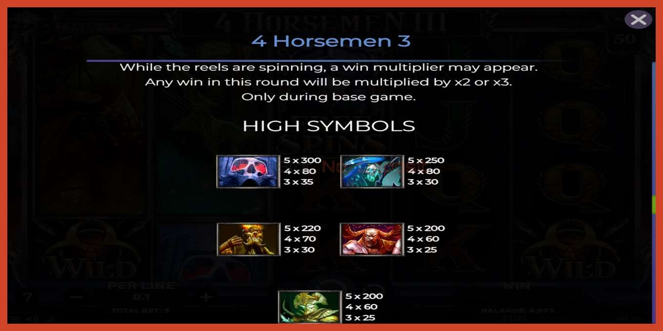 Slot screenshot: 4 Horsemen III no deposit, number - 7