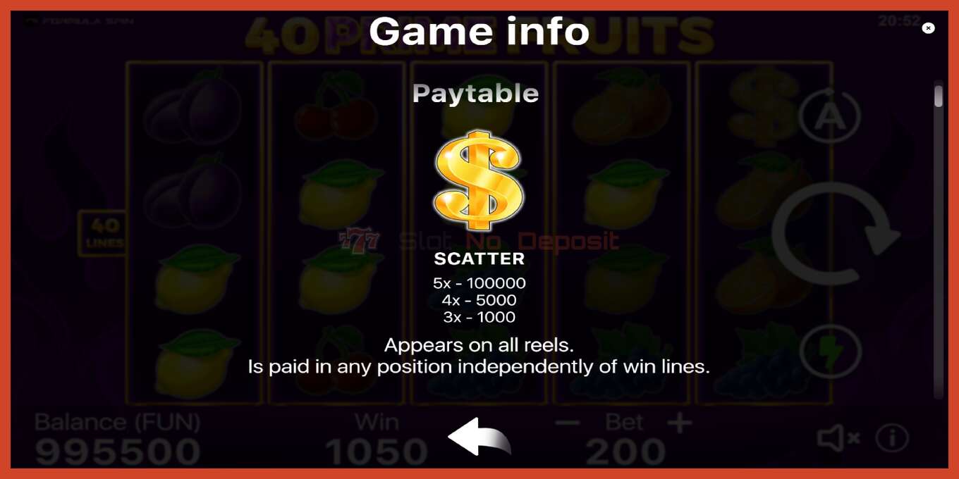 Captura de tela do slot: 40 Prime Fruits sem depósito, número - 5