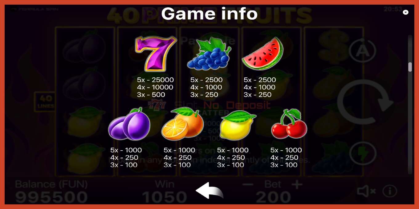 Captura de tela do slot: 40 Prime Fruits sem depósito, número - 6