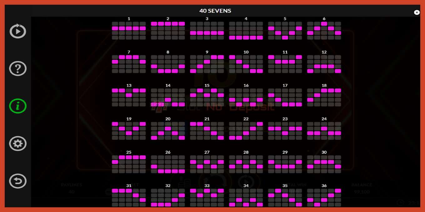 Pesa ekraanipilt: 40 Sevens Buy Feature deposiiti pole, number - 7