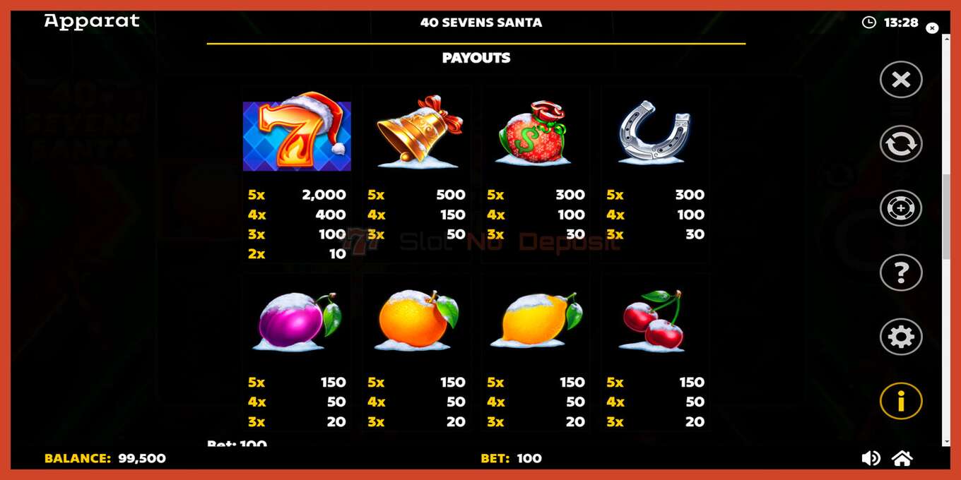 Slot screenshot: 40 Sevens Santa no deposit, number - 6