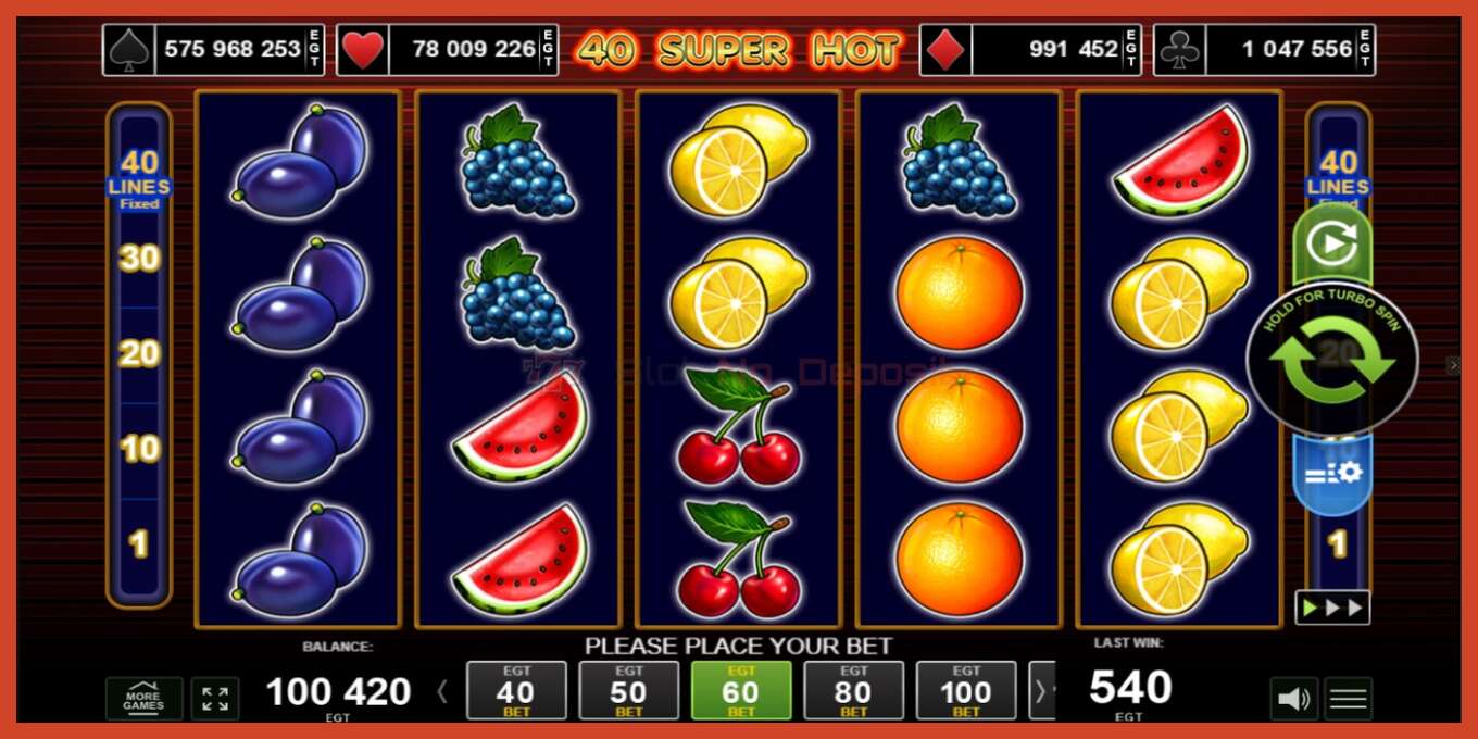 Slot screenshot: 40 Super Hot no deposit, number - 1