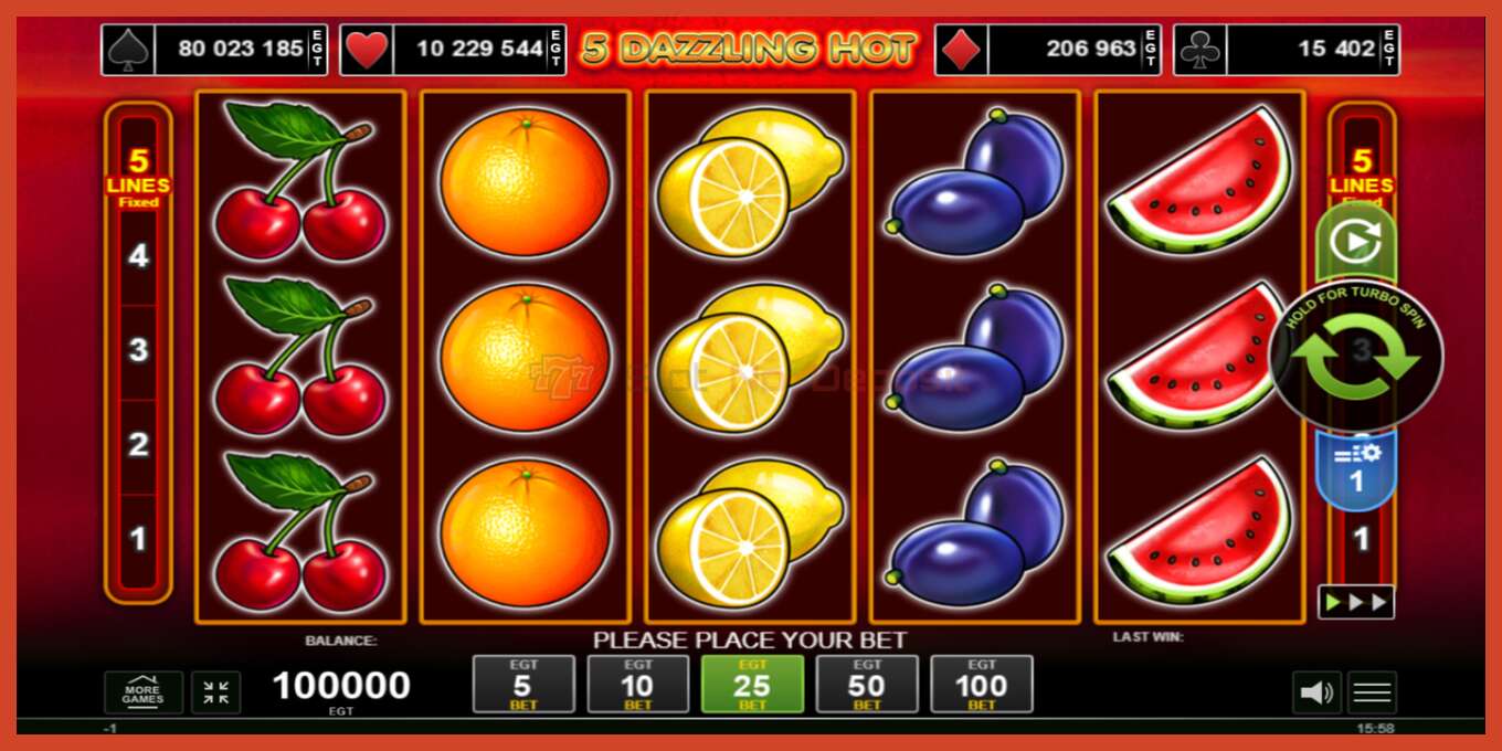 Slot screenshot: 5 Dazzling Hot no deposit, number - 1