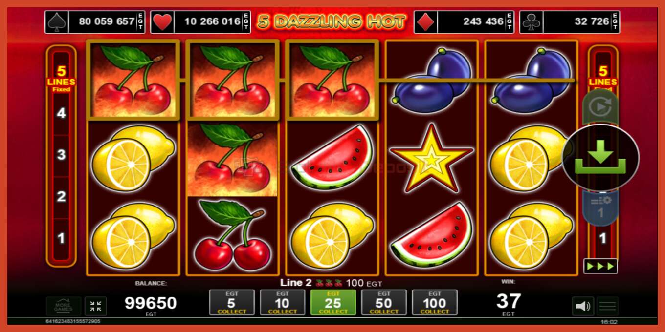 Slot screenshot: 5 Dazzling Hot no deposit, number - 2