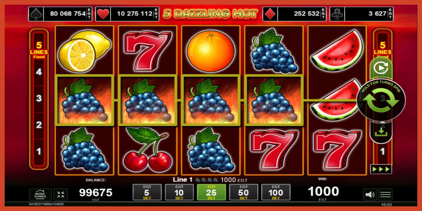 Slot screenshot: 5 Dazzling Hot no deposit, number - 3