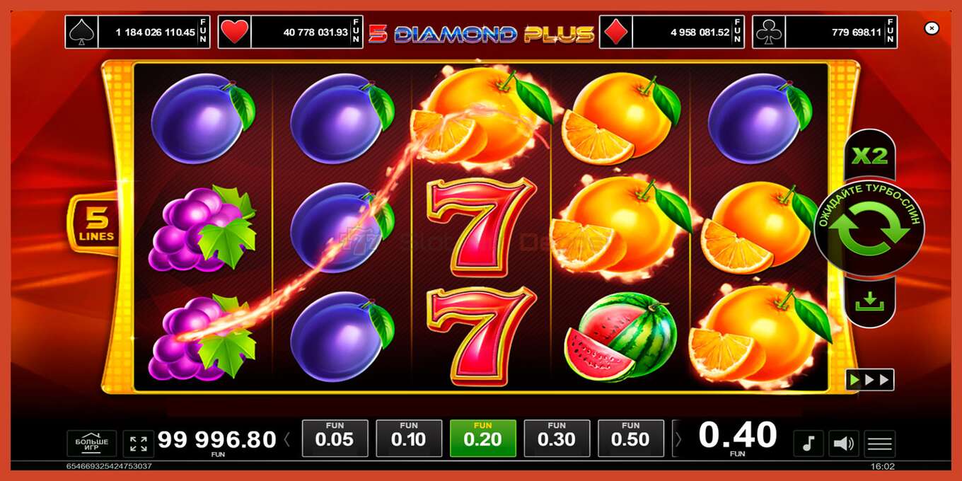 Slot screenshot: 5 Diamond Plus bez depozita, broj - 4