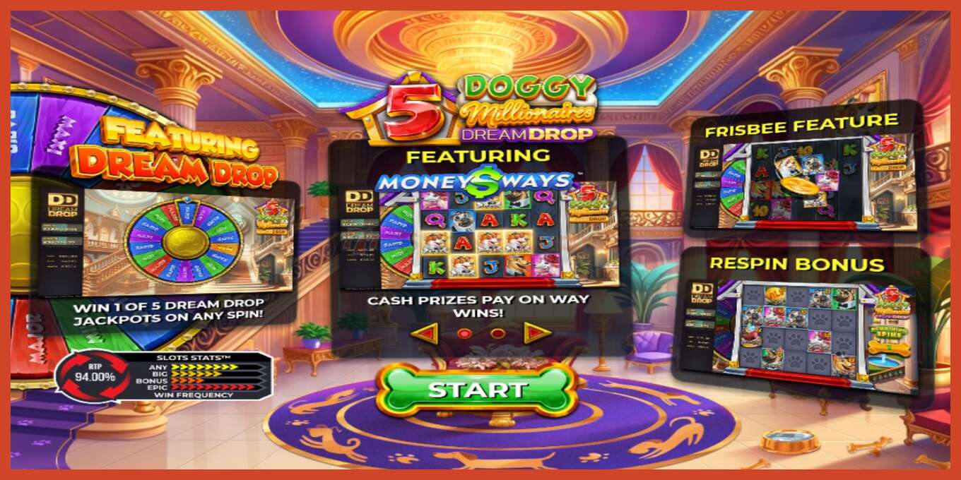 Slot screenshot: 5 Doggy Millionaires Dream Drop no deposit, number - 1